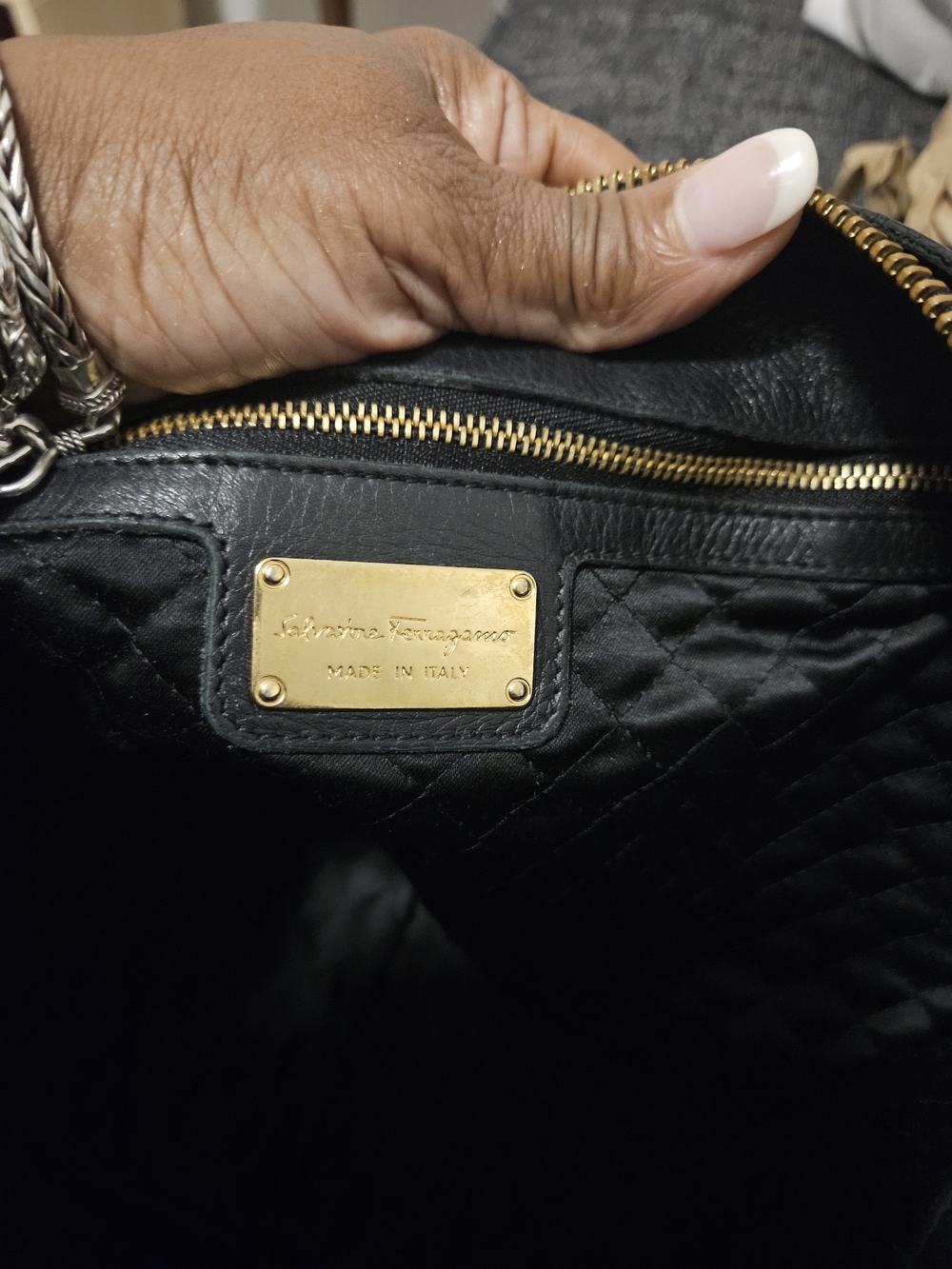 Salvatore Ferragamo Black Quilted Shoulder Bag with Gold Hardware